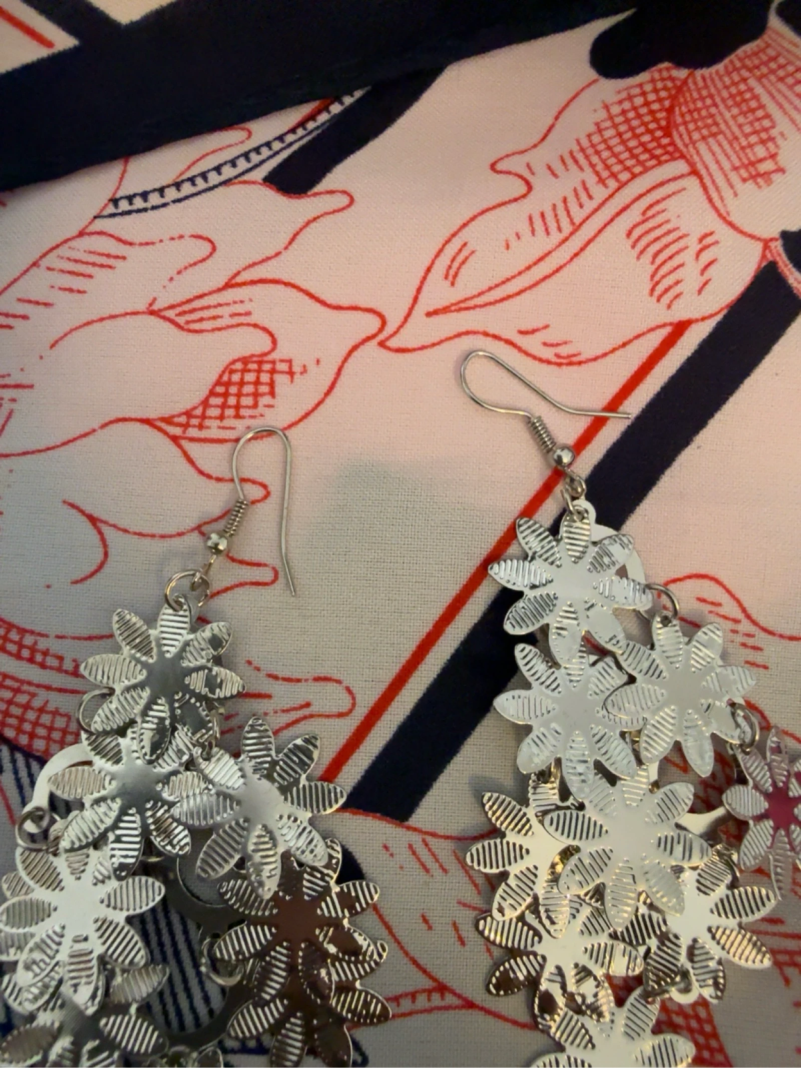 Long silver flower earrings metal new with tag – photo 5